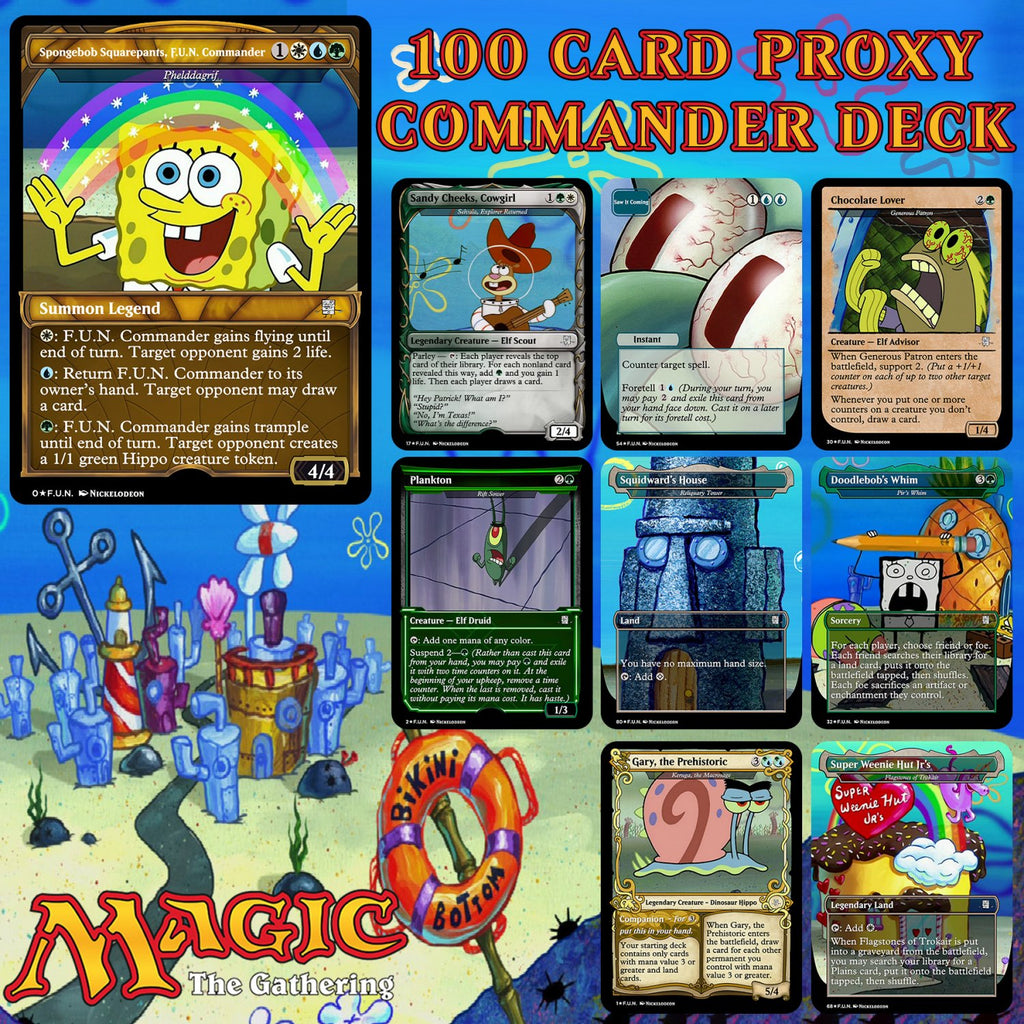 Spongebob Squarepants 100 Card MTG Proxy EDH Commander Deck — Custom Magic The Gathering Deck
