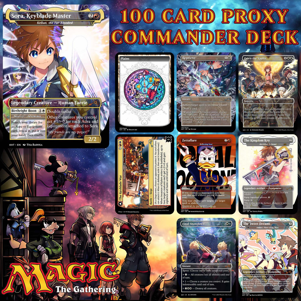 Kingdom Hearts Keyblade 100 Card MTG Proxy EDH Commander Deck — Custom Magic The Gathering Deck