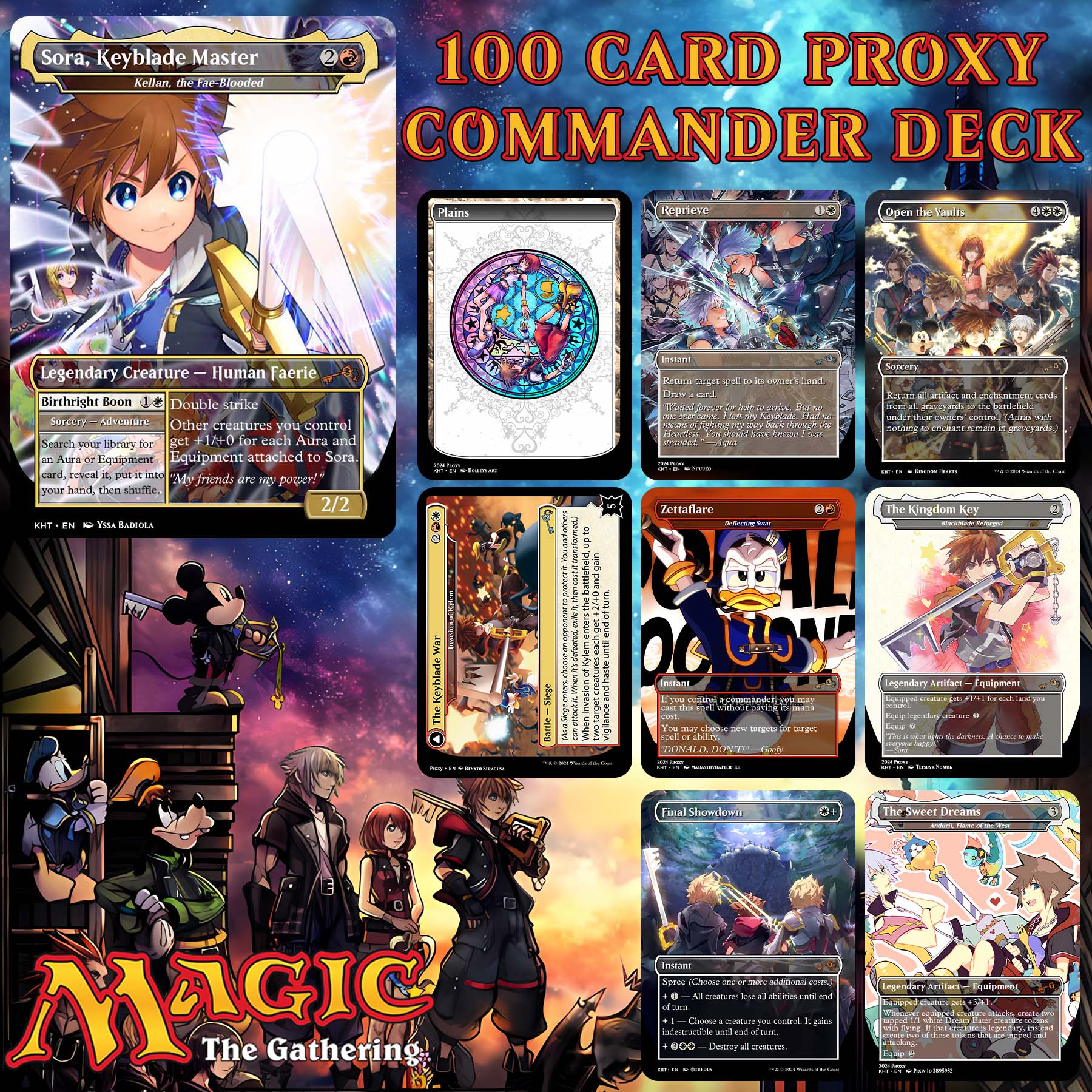 Kingdom Hearts Keyblade 100 Card MTG Proxy EDH Commander Deck — Custom Magic The Gathering Deck