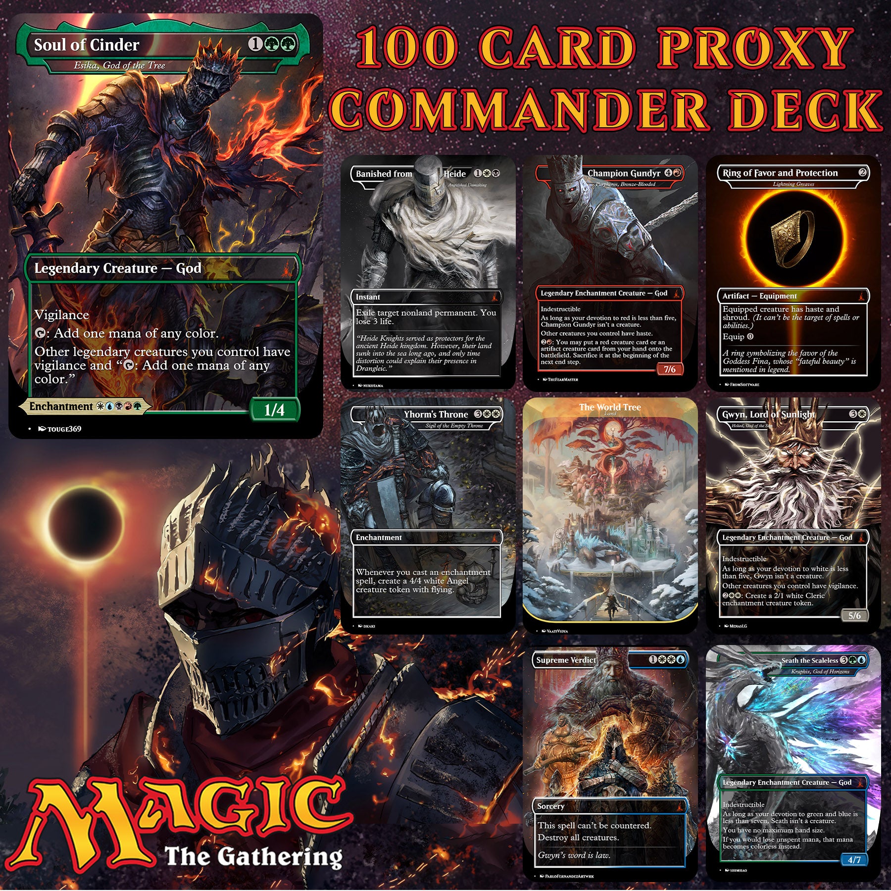 Dark Souls MTG Proxy Commander Deck 100 Cards — Custom Magic The Gathering Deck