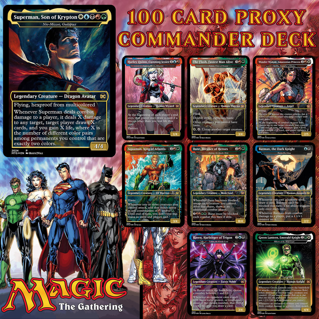 DC Comics Superman 100 Card MTG Proxy EDH Commander Deck — Custom Magic The Gathering Deck