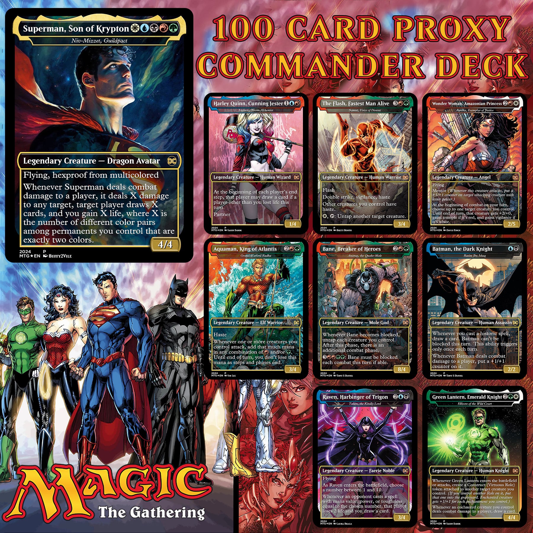 DC Comics Superman 100 Card MTG Proxy EDH Commander Deck — Custom Magic The Gathering Deck