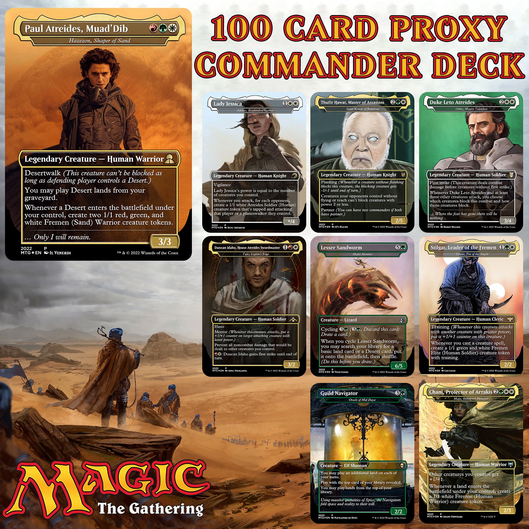 Dune Sand Worms 100 Card MTG Proxy EDH Commander Deck — Custom Magic The Gathering Deck