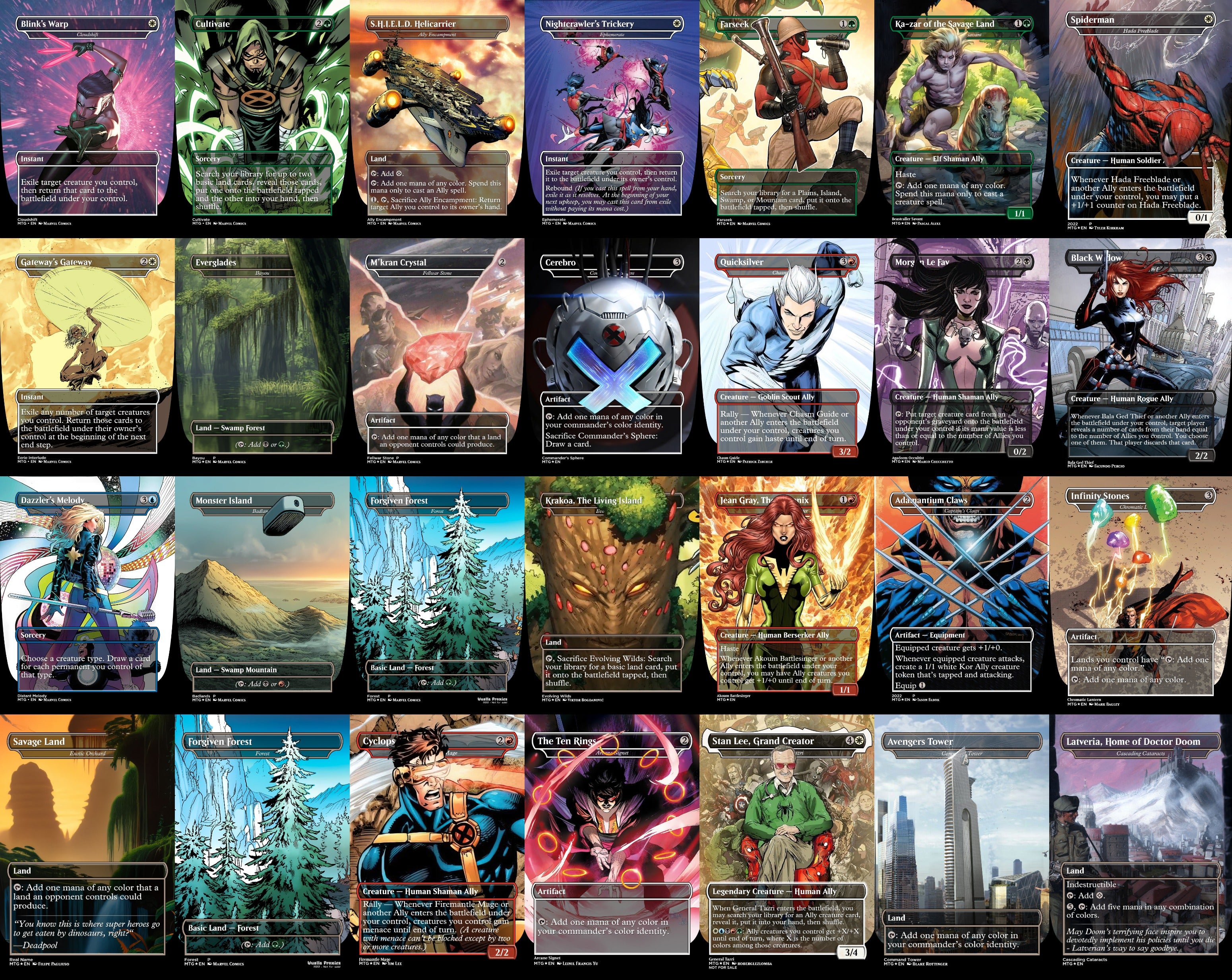 Marvel Stan Lee Super Hero 100 Card MTG Proxy EDH Commander Deck — Custom Magic The Gathering Deck