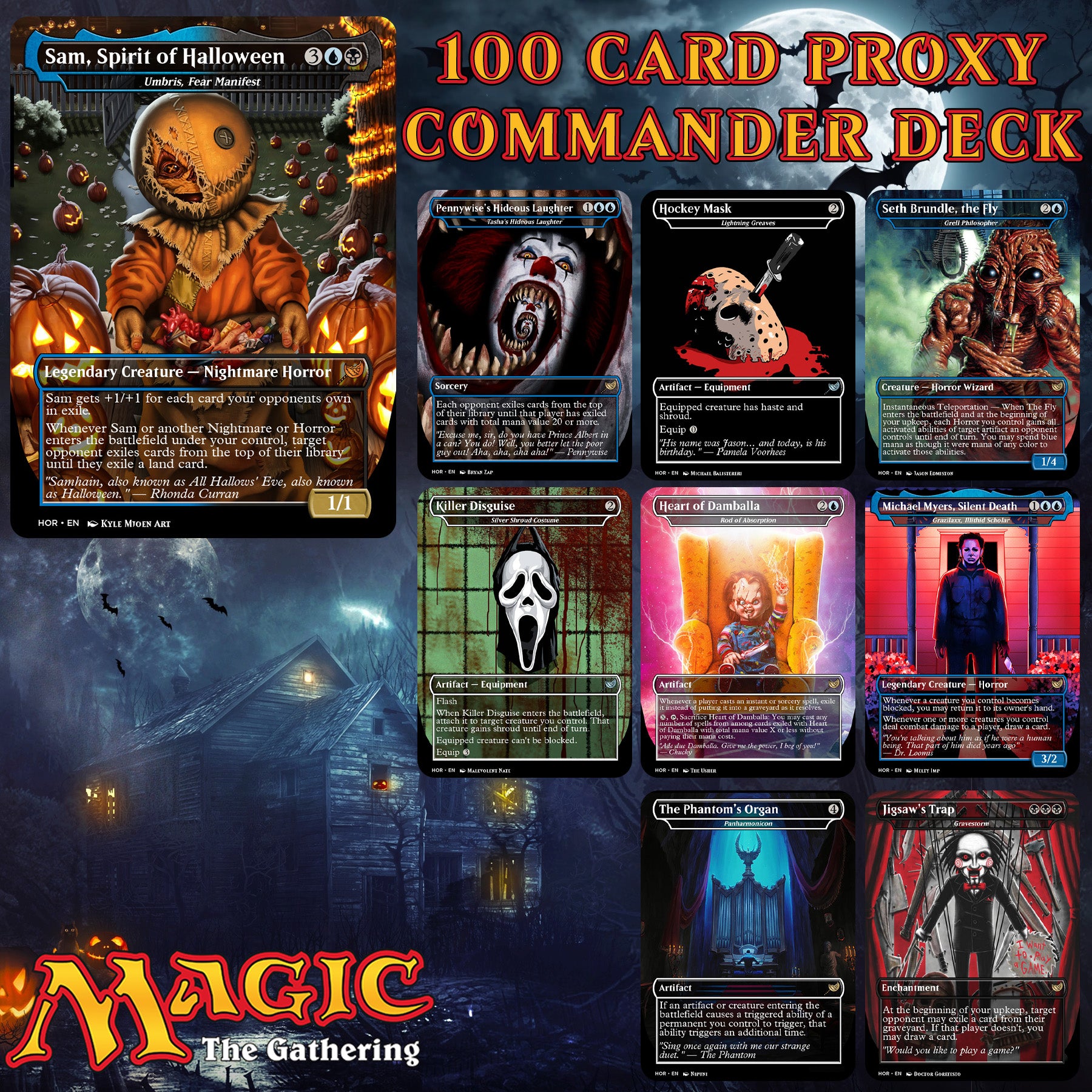 Horror Themed Halloween Movies MTG Proxy Commander Deck — Custom Magic The Gathering Deck