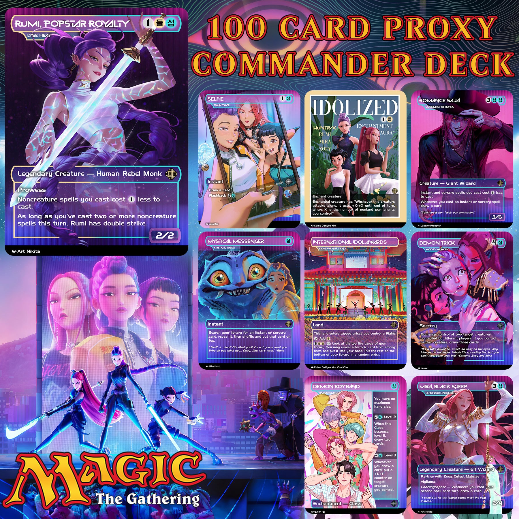 Kpop Demon Hunters Huntrix Proxy MTG Commander Deck 100 Cards — Custom Magic The Gathering