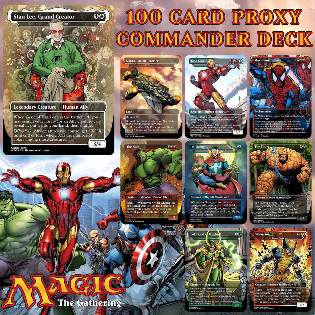 Marvel Stan Lee Super Hero 100 Card MTG Proxy EDH Commander Deck — Custom Magic The Gathering Deck