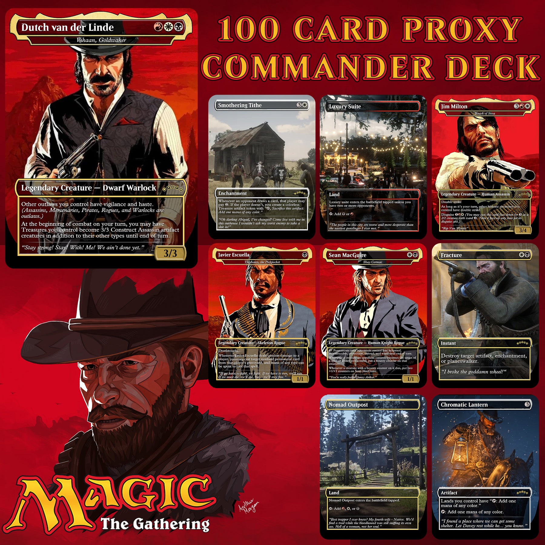 Red Dead Redemption 2 MTG Proxy Commander Deck 100 Cards — Custom Magic The Gathering Deck