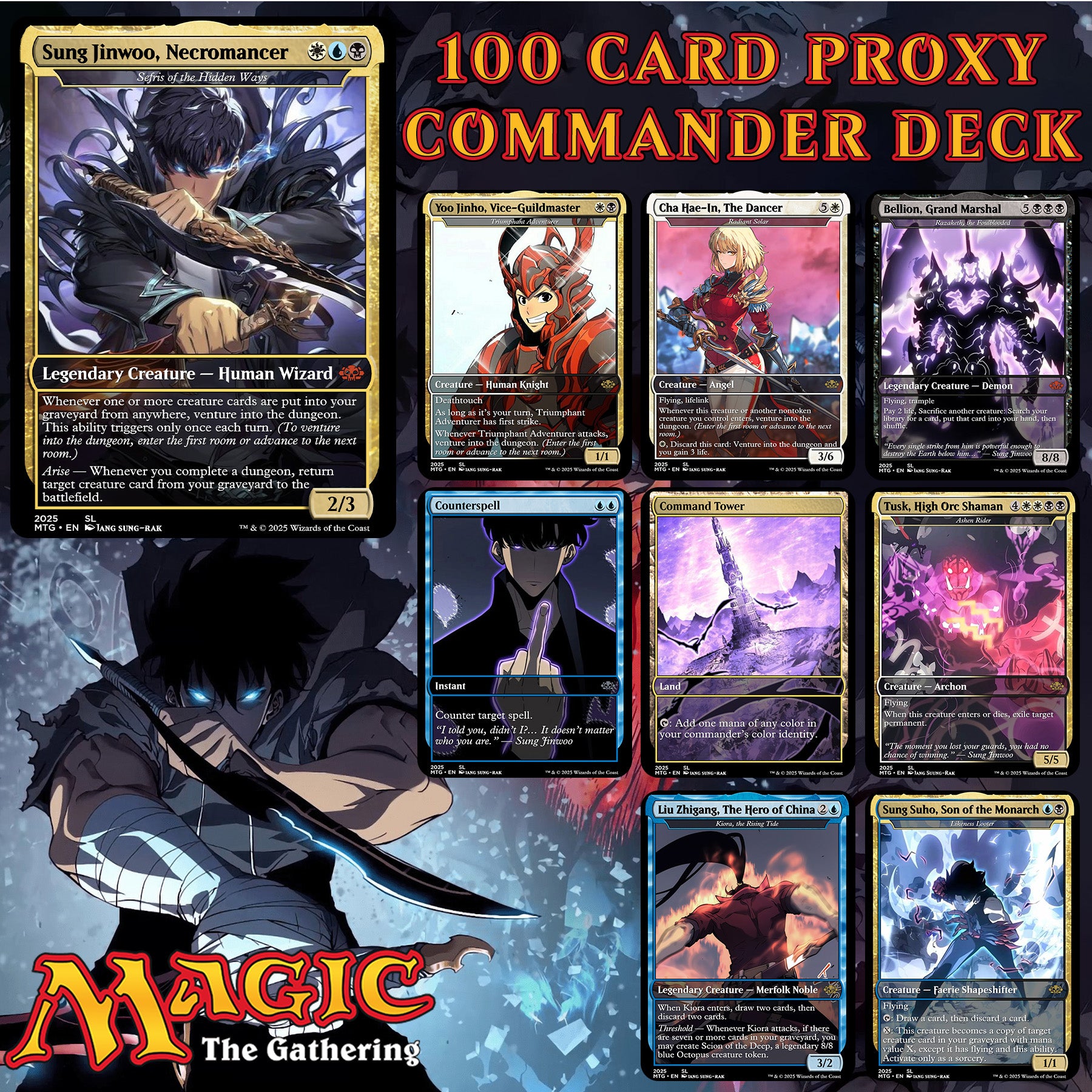 Solo Leveling Anime 100 Card MTG Proxy EDH Commander Deck — Custom Magic The Gathering Deck
