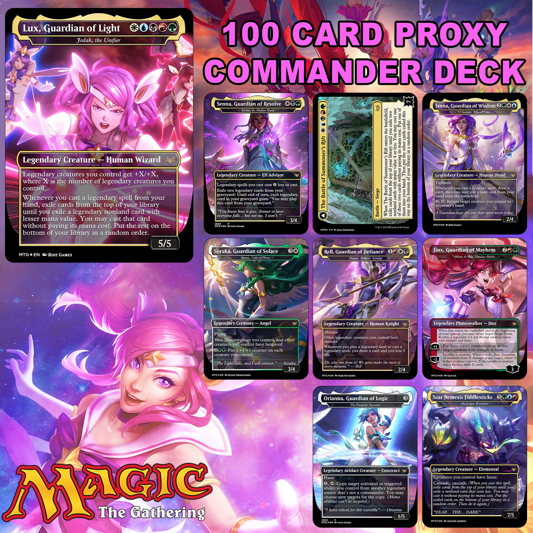 League of Legends Star Guardian 100 Card MTG Proxy EDH Commander Deck — Magic The Gathering Deck