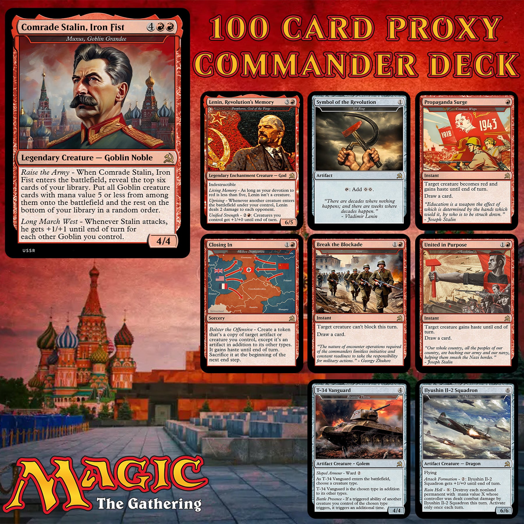 Soviet Russia Stalin USSR 100 Card MTG Proxy EDH Commander Deck — Custom Magic The Gathering Deck